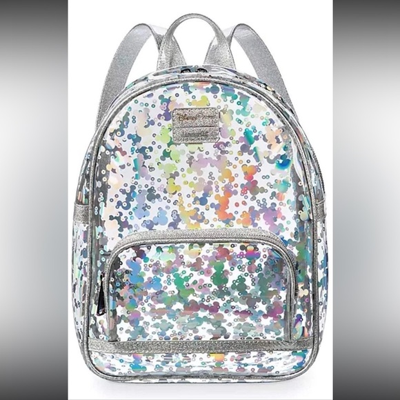 LOUNGEFLY DISNEY Magic Mirror Metallic Silver Holographic Backpack